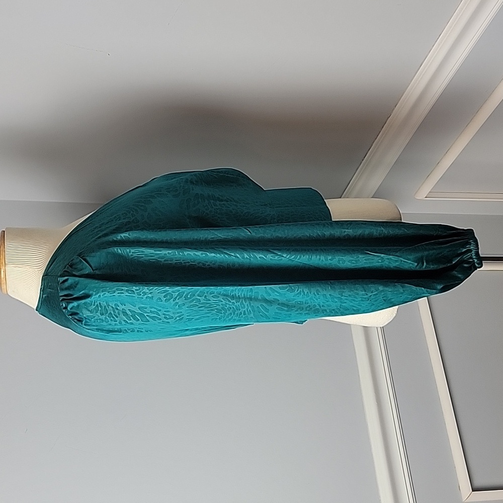 RACHEL ZOE Emerald Green‎ Leopard Jacquard Print V-Neck Party Holiday Blouse XS - Picture 4 of 9